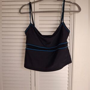 La Blanca Black Tankini Top with Blue Trim